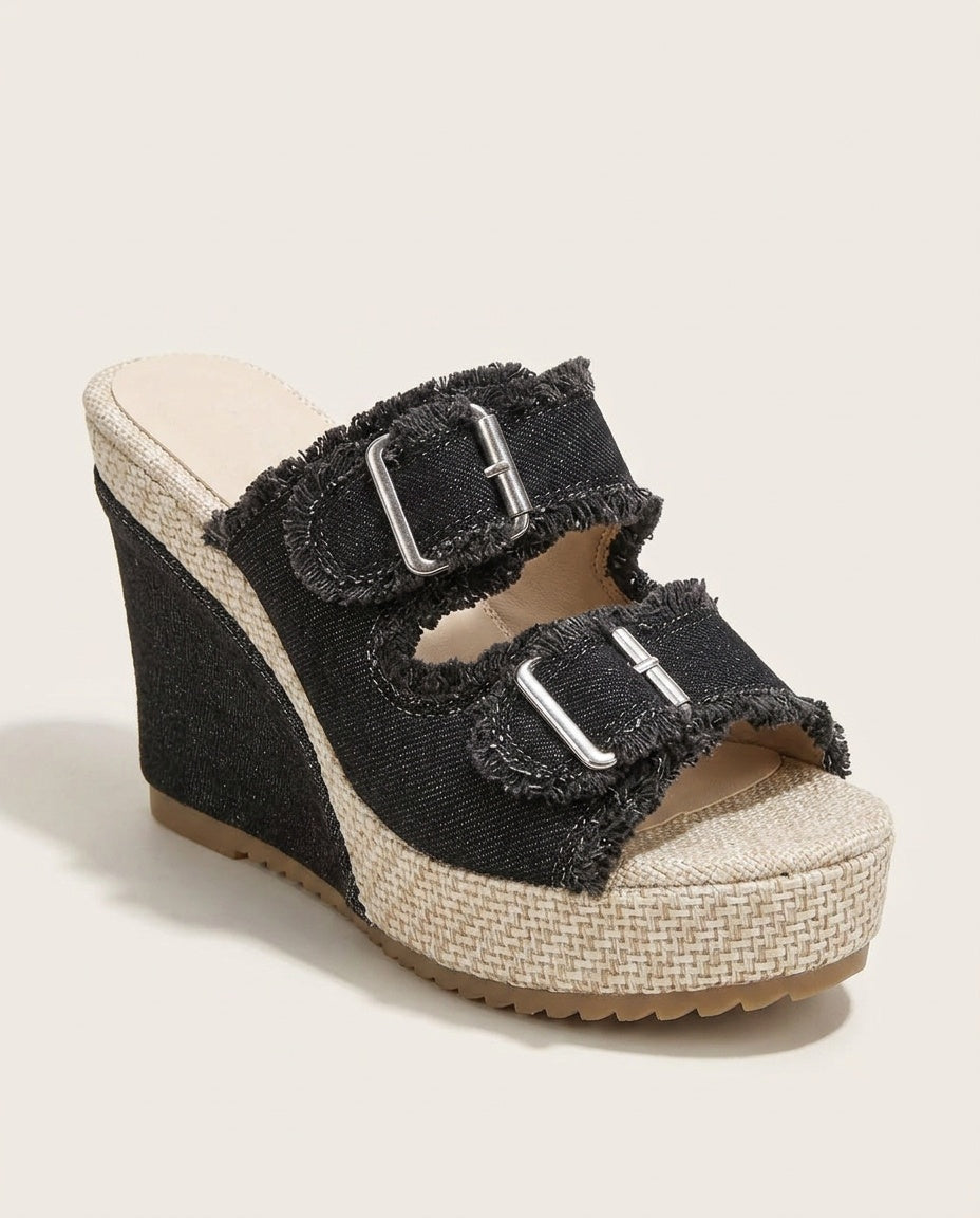 Kira | Denim Wedge Sandals