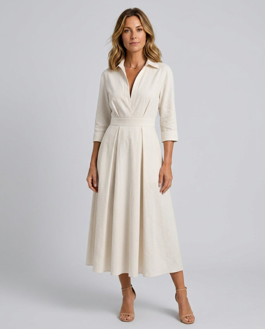 Kinsley | Collared Button-Front Pleated Midi Dress