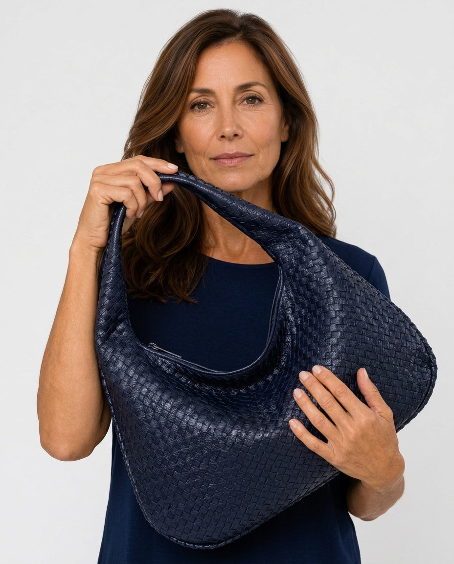 Oversized Woven Vegan Leather Tote Bag