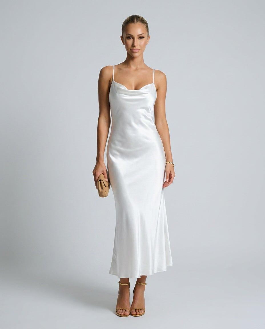 Vivienne | Cowl Neck Satin-Look Midi Dress