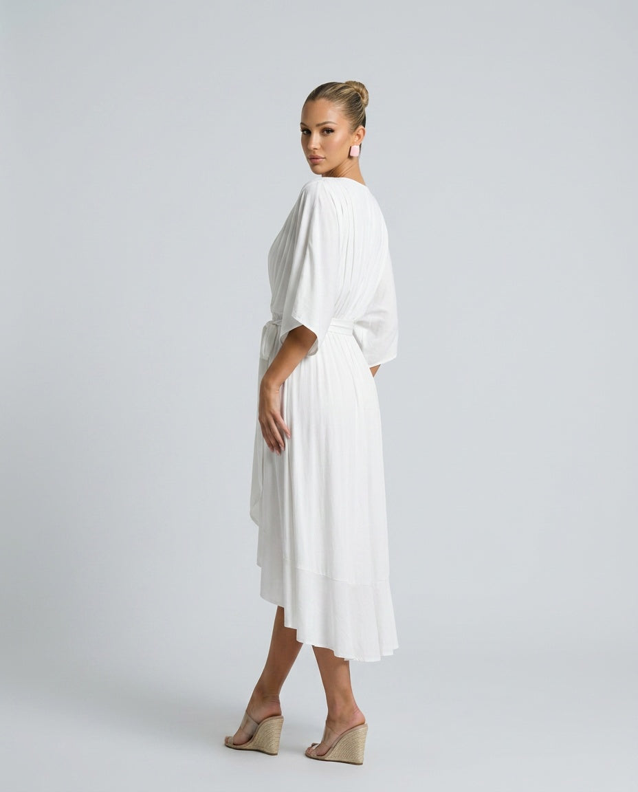 Elin | Flowy Belted Midi Wrap Dress
