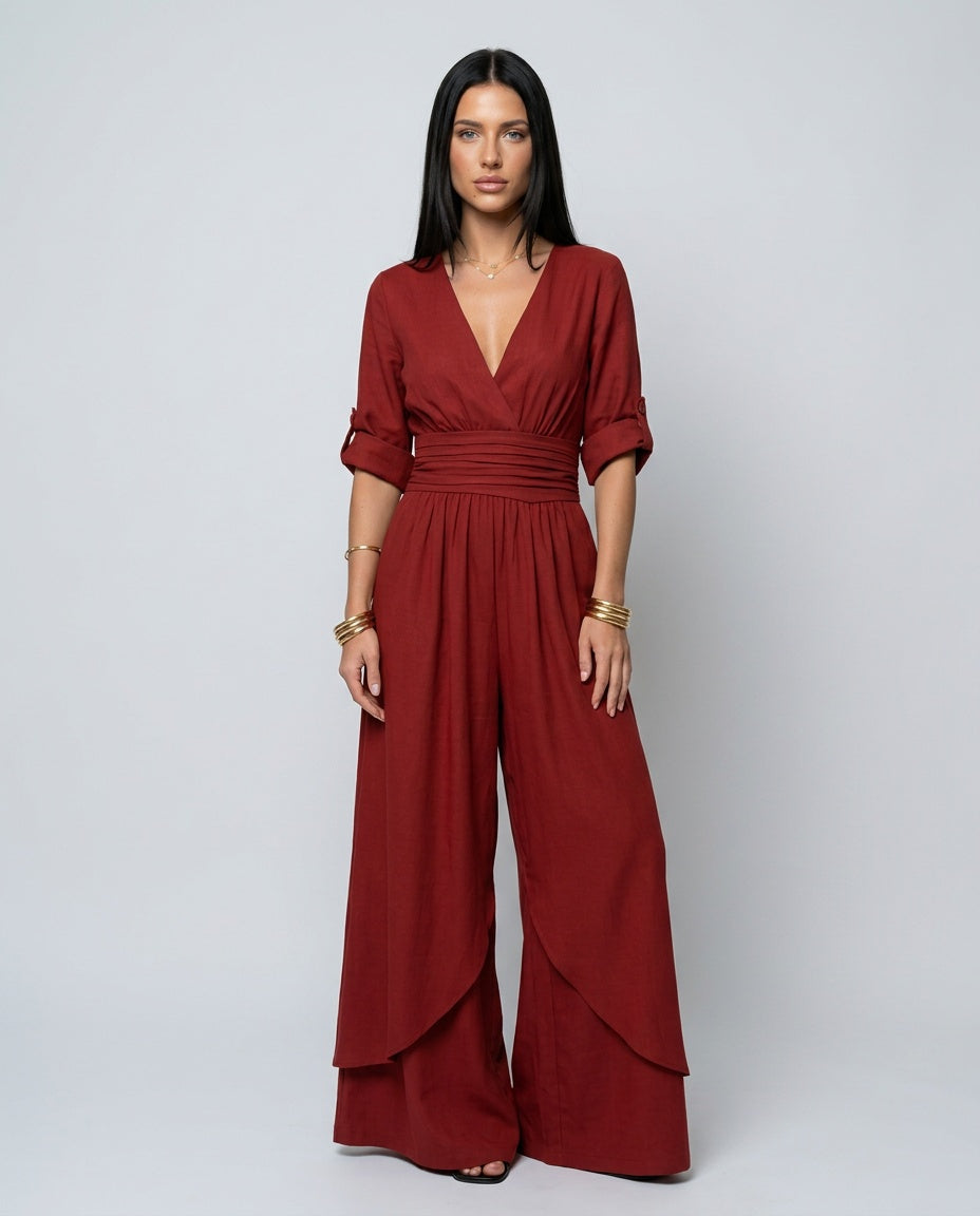 Alejandra | Cross Front Wide Leg Jumpsuit