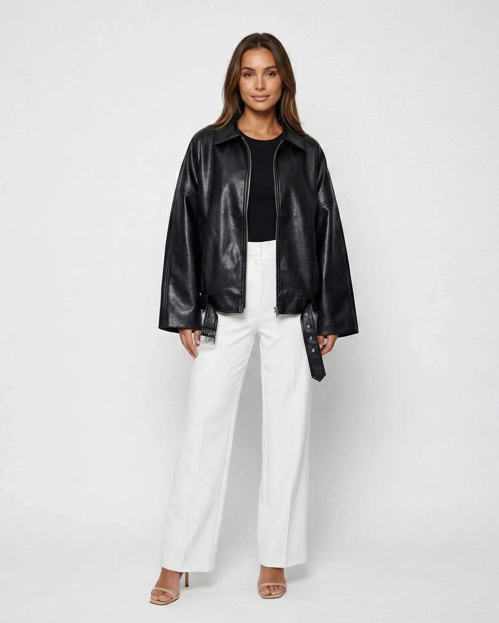 Raven | Oversized Patchwork Faux Leather Bomber Jacket