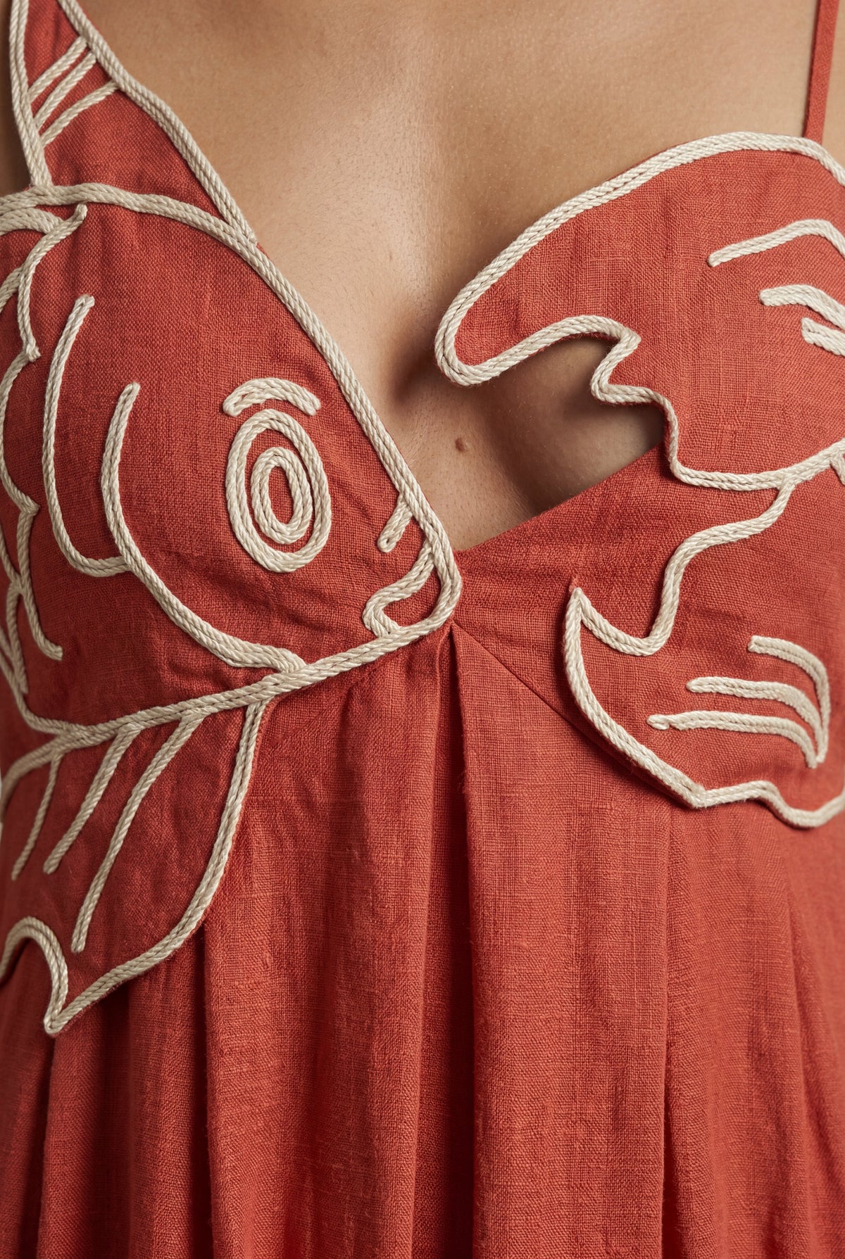 Talia | Embroidered Fish Motif Open Back Maxi Dress