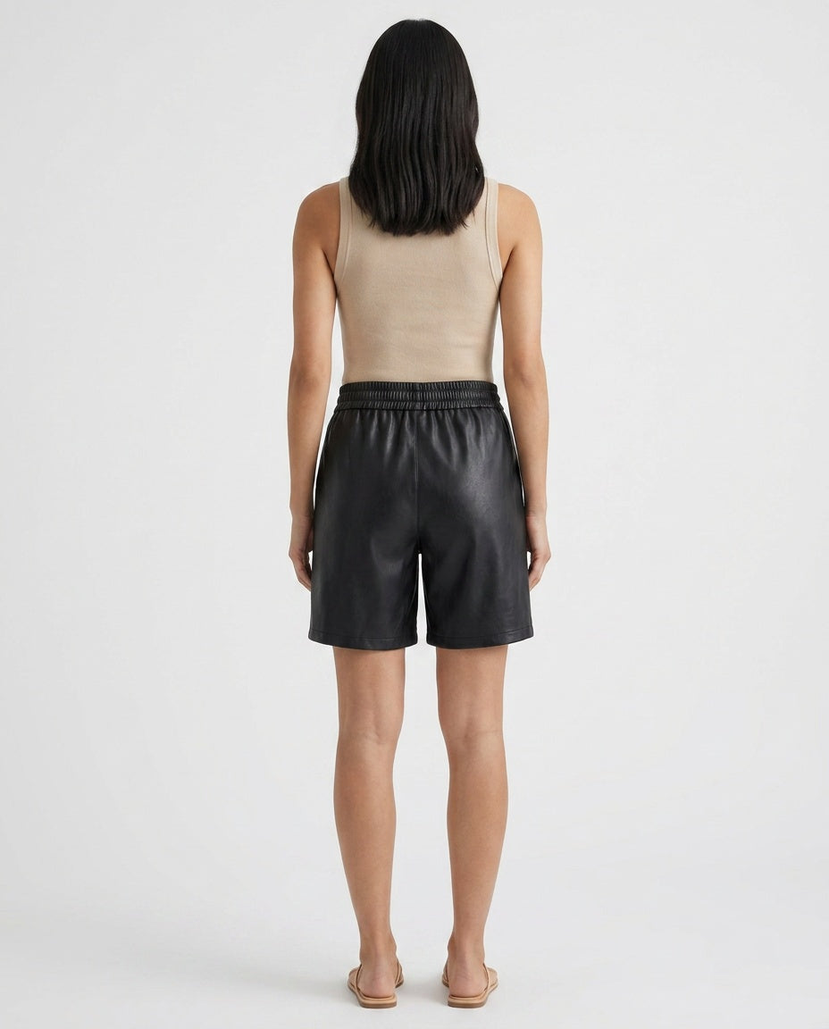 Tazmira | Faux Leather Bermuda Shorts with Elastic Waist