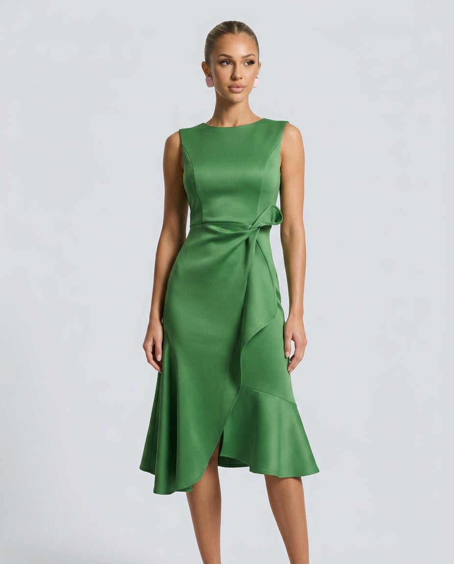 Grace | Draped Asymmetric Sleeveless Midi Dress