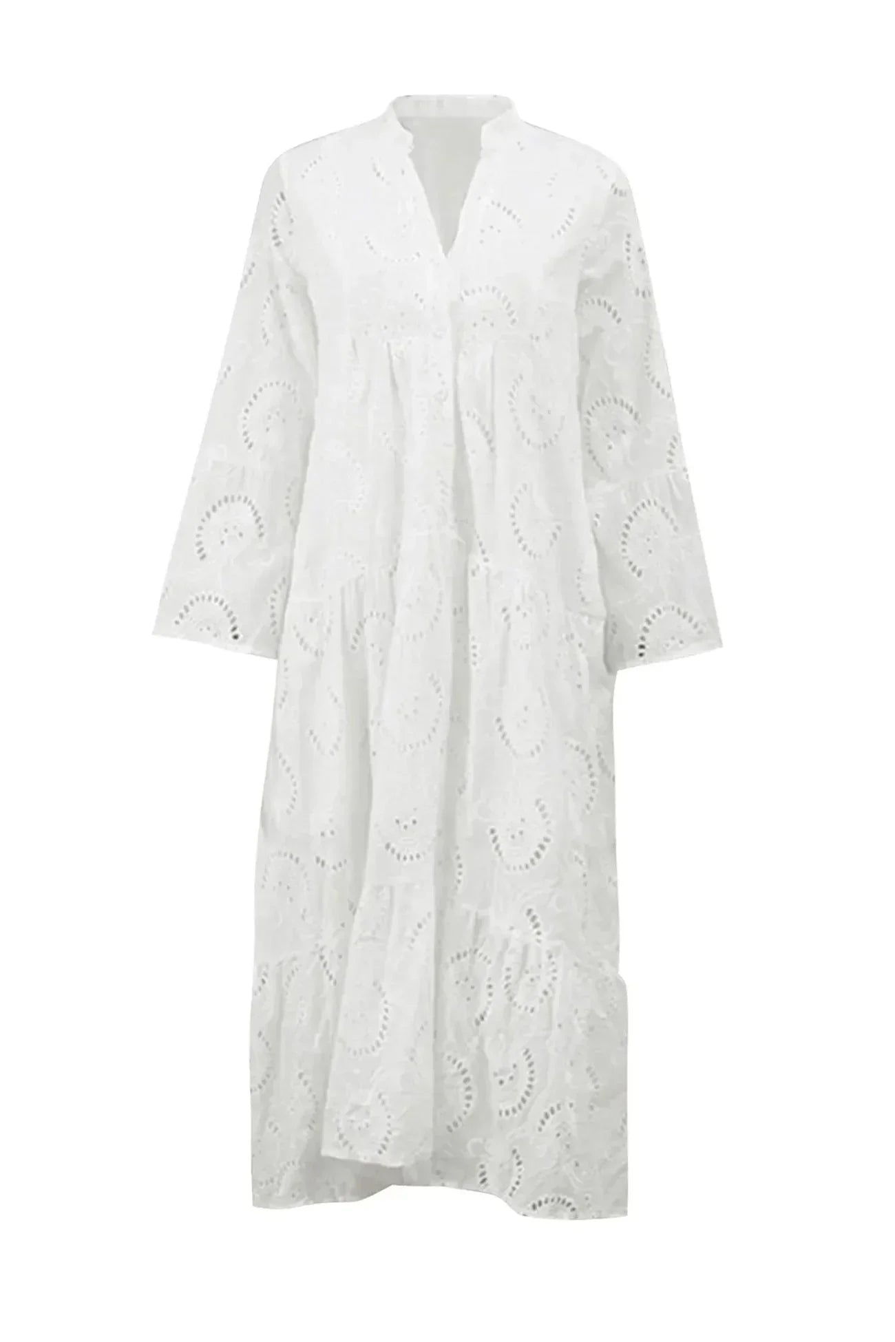 Amara | Openwork V-Neck 3/4 Sleeve Maxi Dress