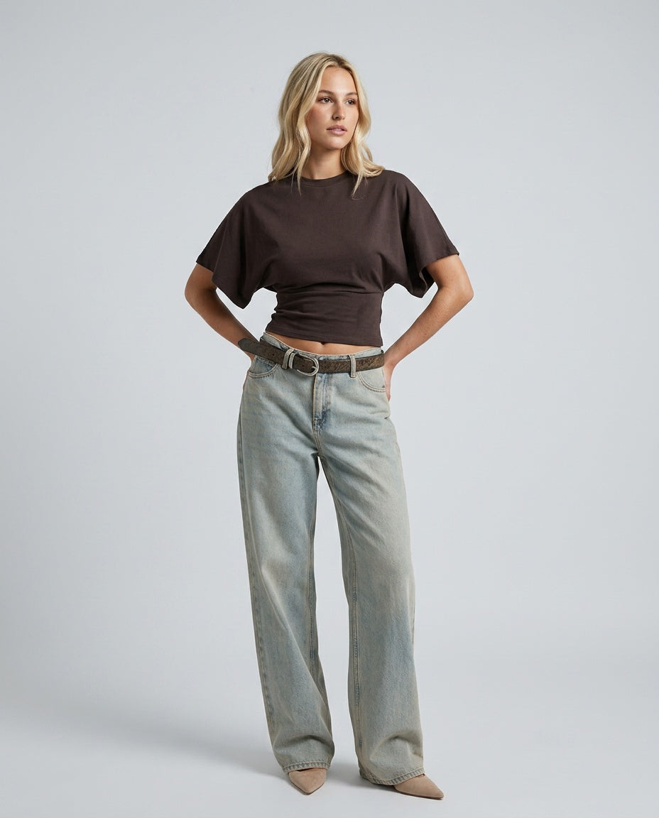 Anais | Cropped Ruched Wide-Sleeve Top
