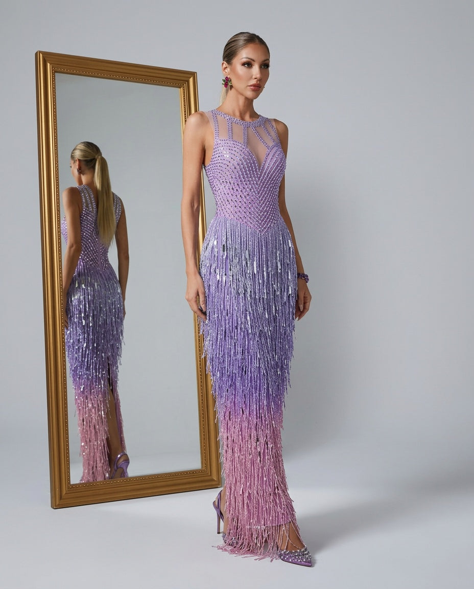 Coralie | Fringe Rhinestone Maxi Dress