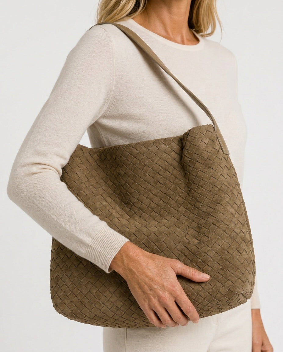 Structured Faux Suede Laptop Tote Bag