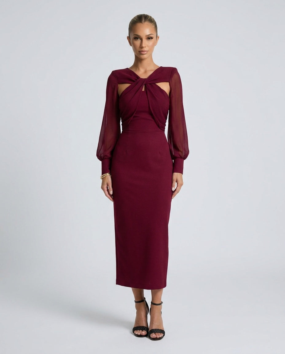 Orla | Twist Front Cut-Out Long Sleeve Midi Dress