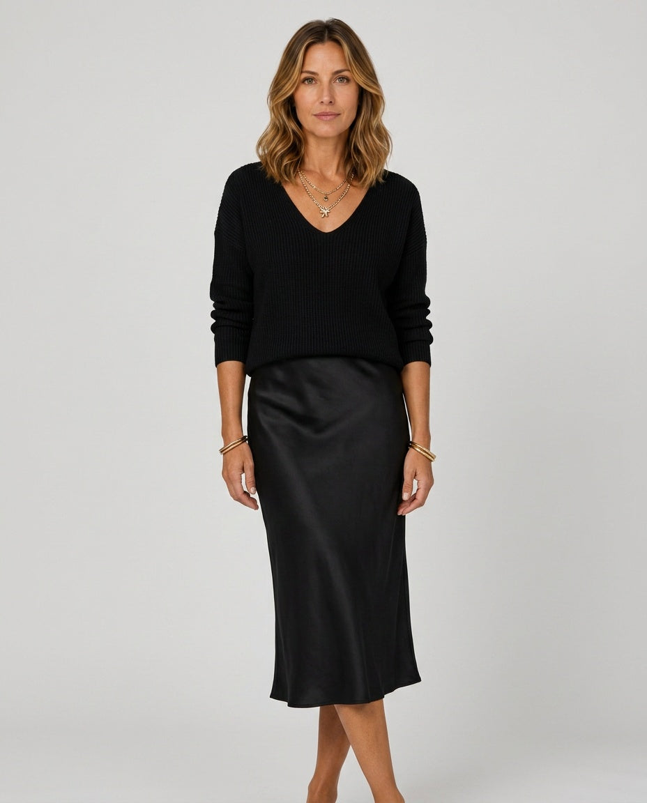Violet | Satin-Look Maxi Dress & V-Neck Jumper Co-ord Set