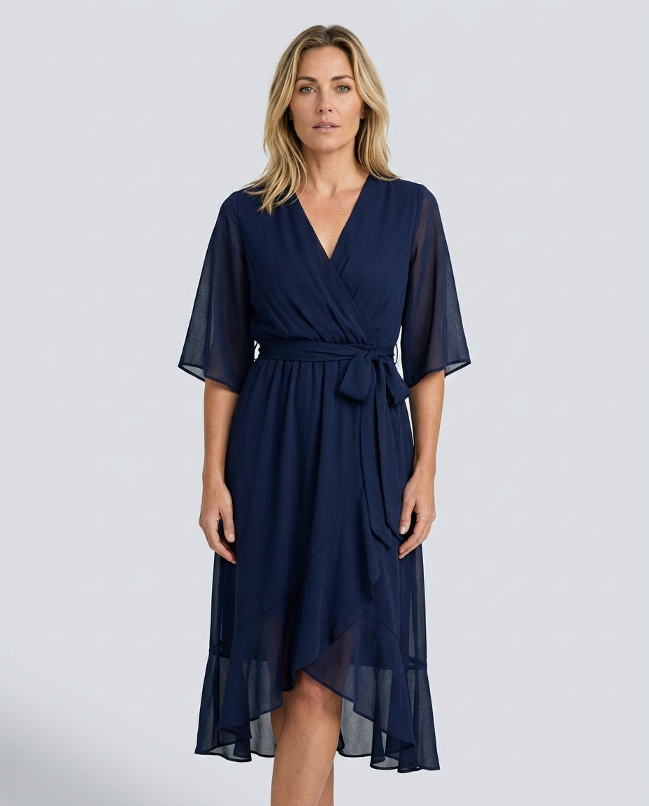 Elin | Flowy Belted Midi Wrap Dress