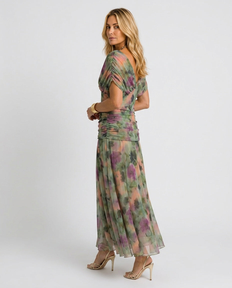 Vera | Off-Shoulder Watercolour Print Maxi Dress