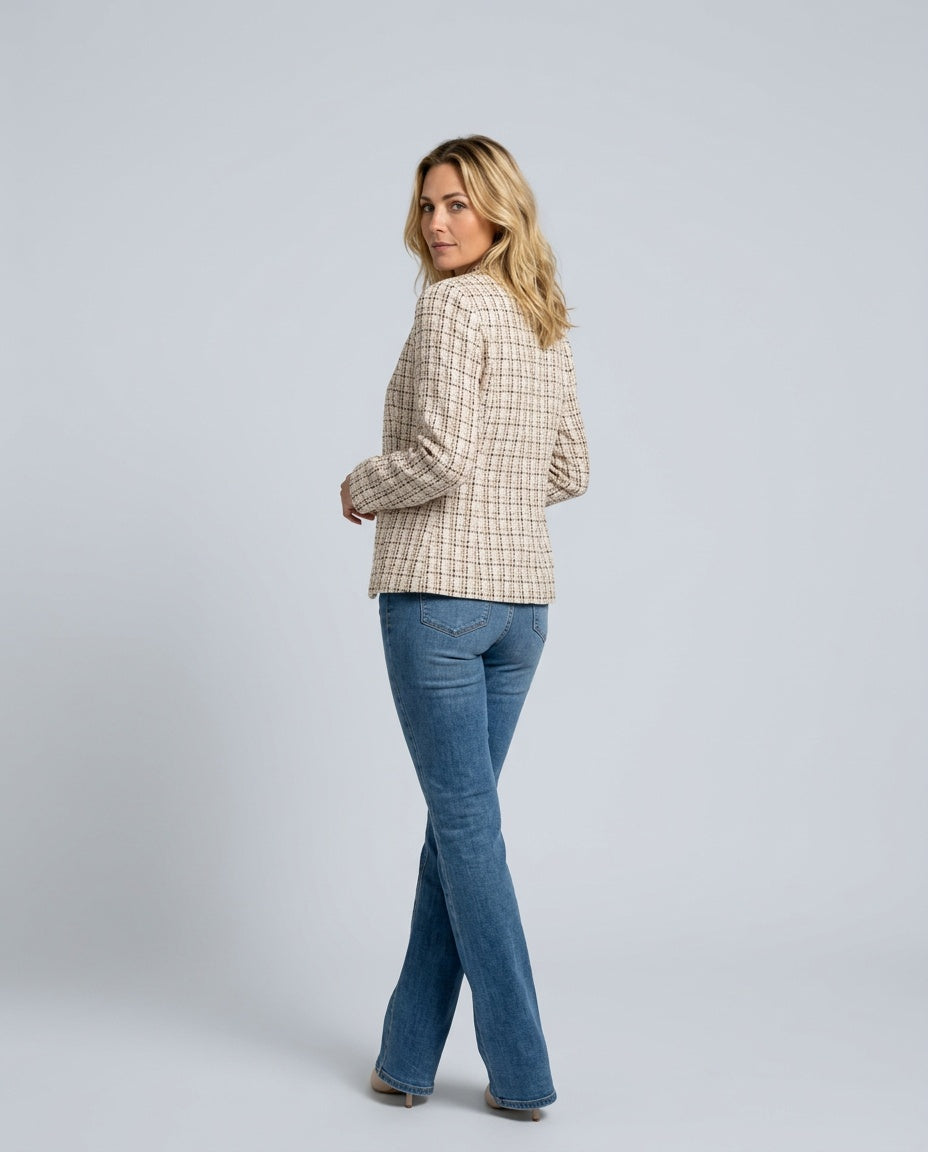 Amara | Open Front Long Sleeve Tweed Blazer
