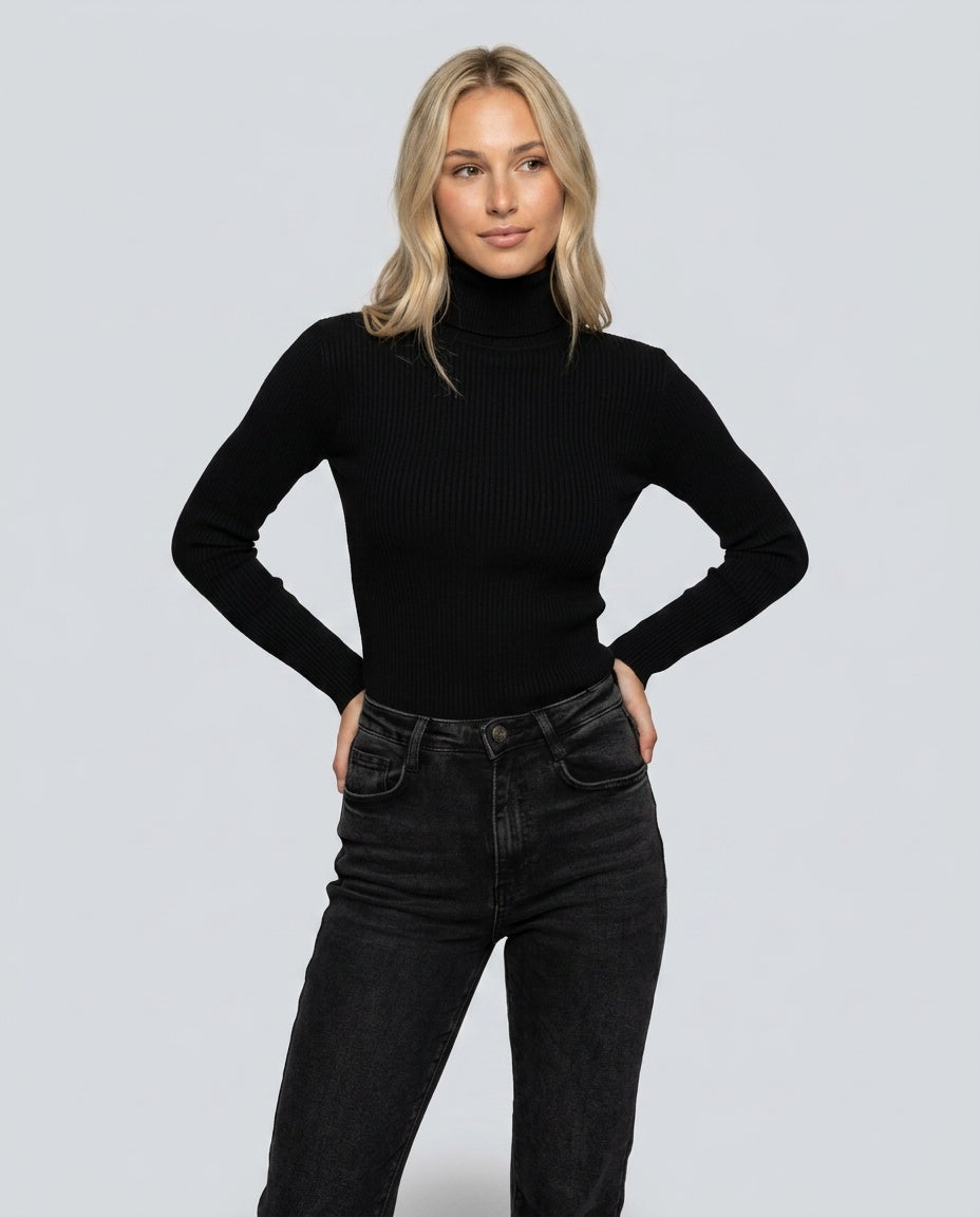 Alejandra | Ribbed Turtleneck Long Sleeve Knit Top