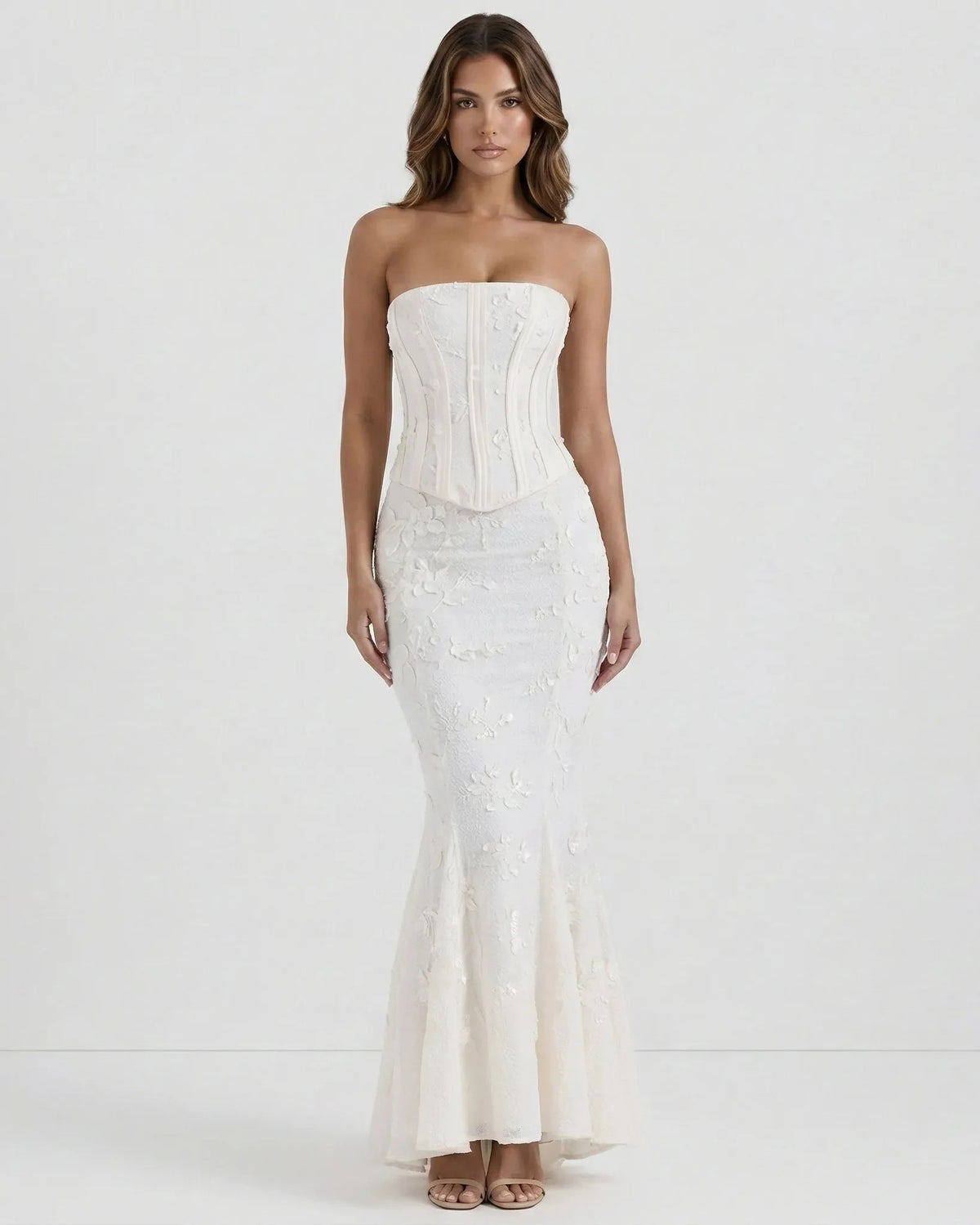 Seraphine | Strapless Embroidered Corset & Maxi Skirt Set