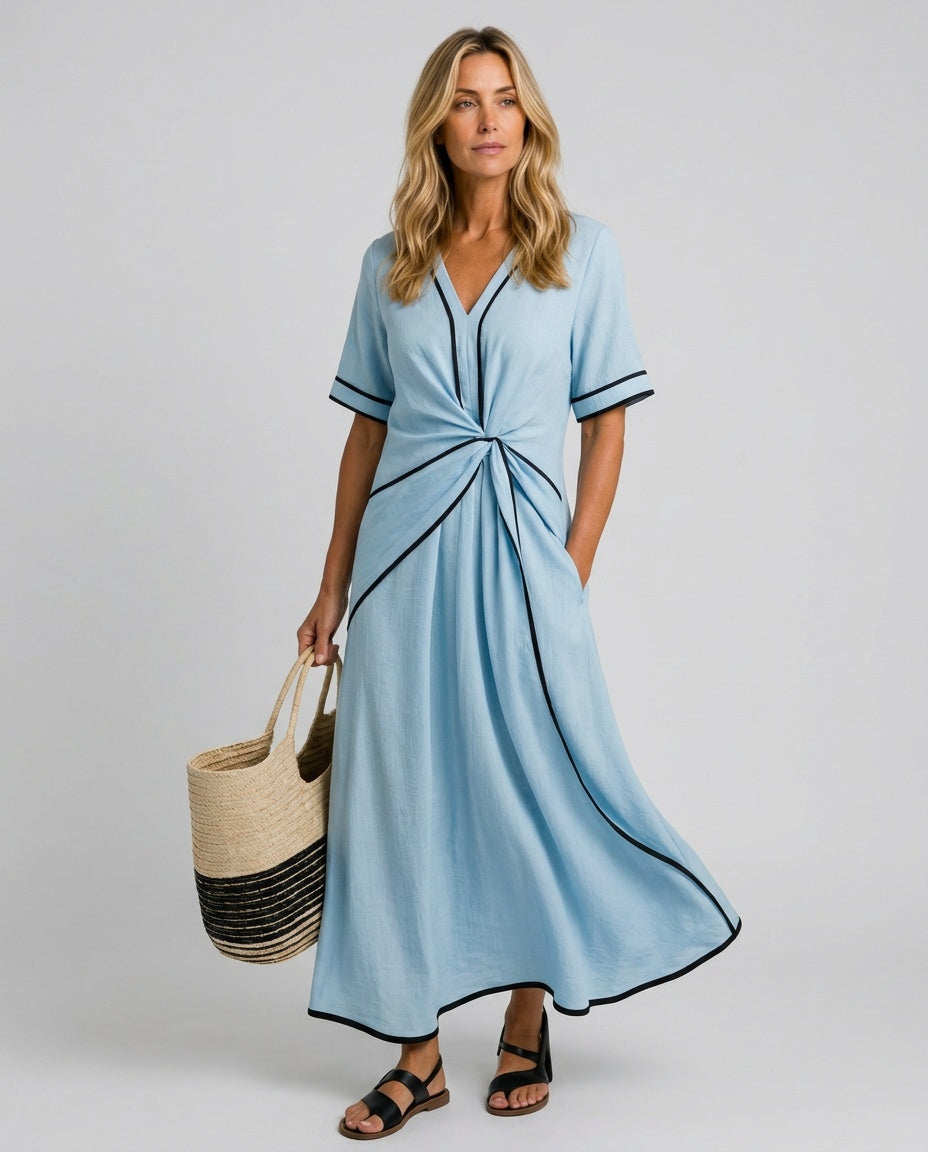 Linnea | V-Neck Gathered Waist Midi Dress