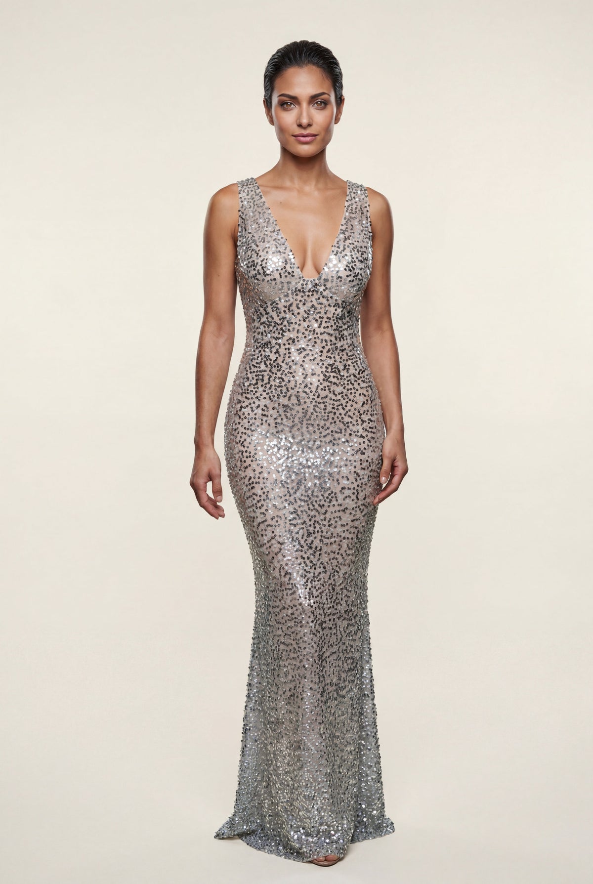 Brooke | Sequin Cowl Halter Open-Back Maxi Dress