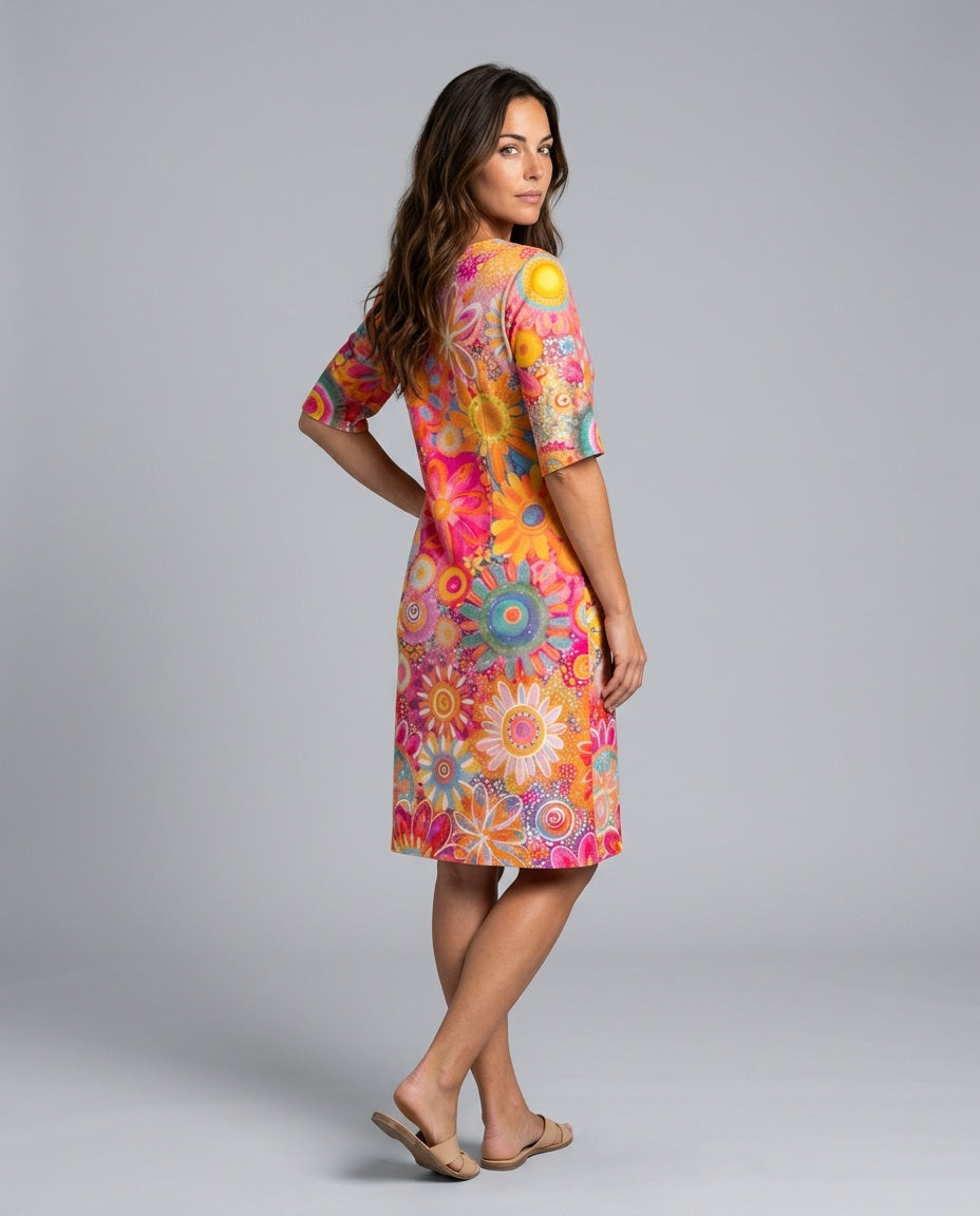 Thea | Floral Print Knee-Length Midi Dress