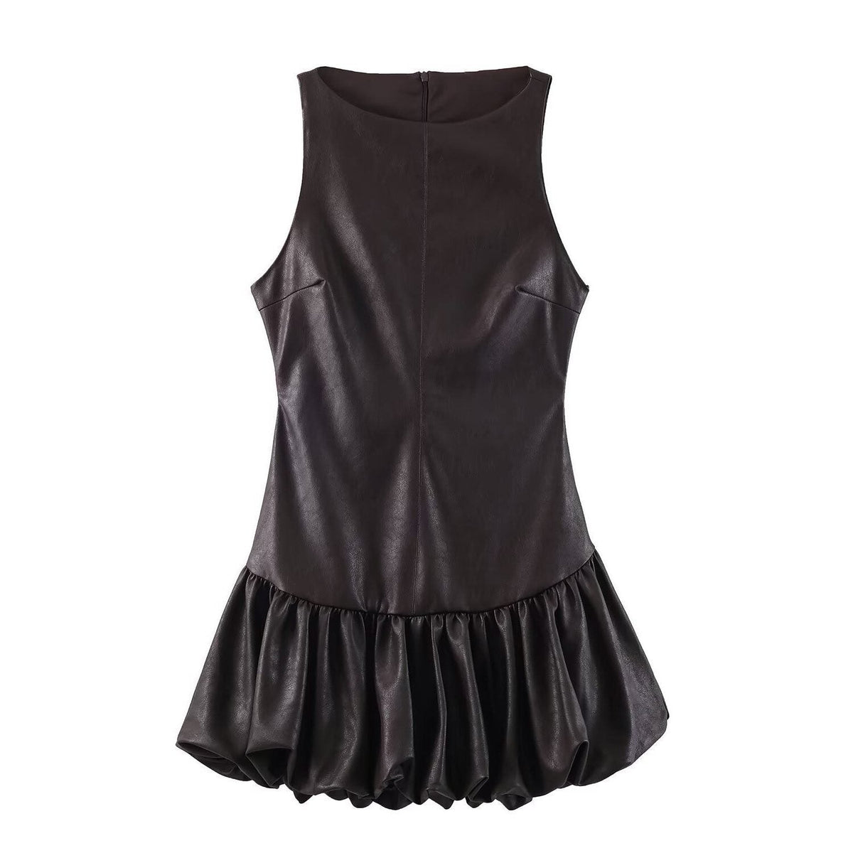 Nova | Sleeveless Bubble Hem Faux Leather Midi Dress