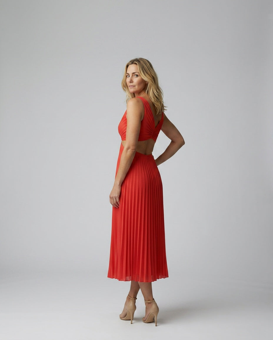 Harlow | V-Neck Pleated Midi Dress