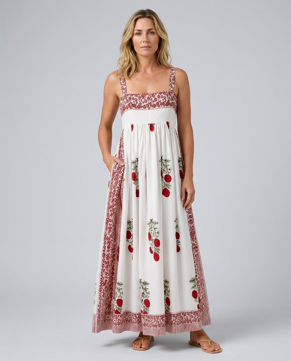 Sabine | Wide Strap Square Neck Boho Maxi Dress