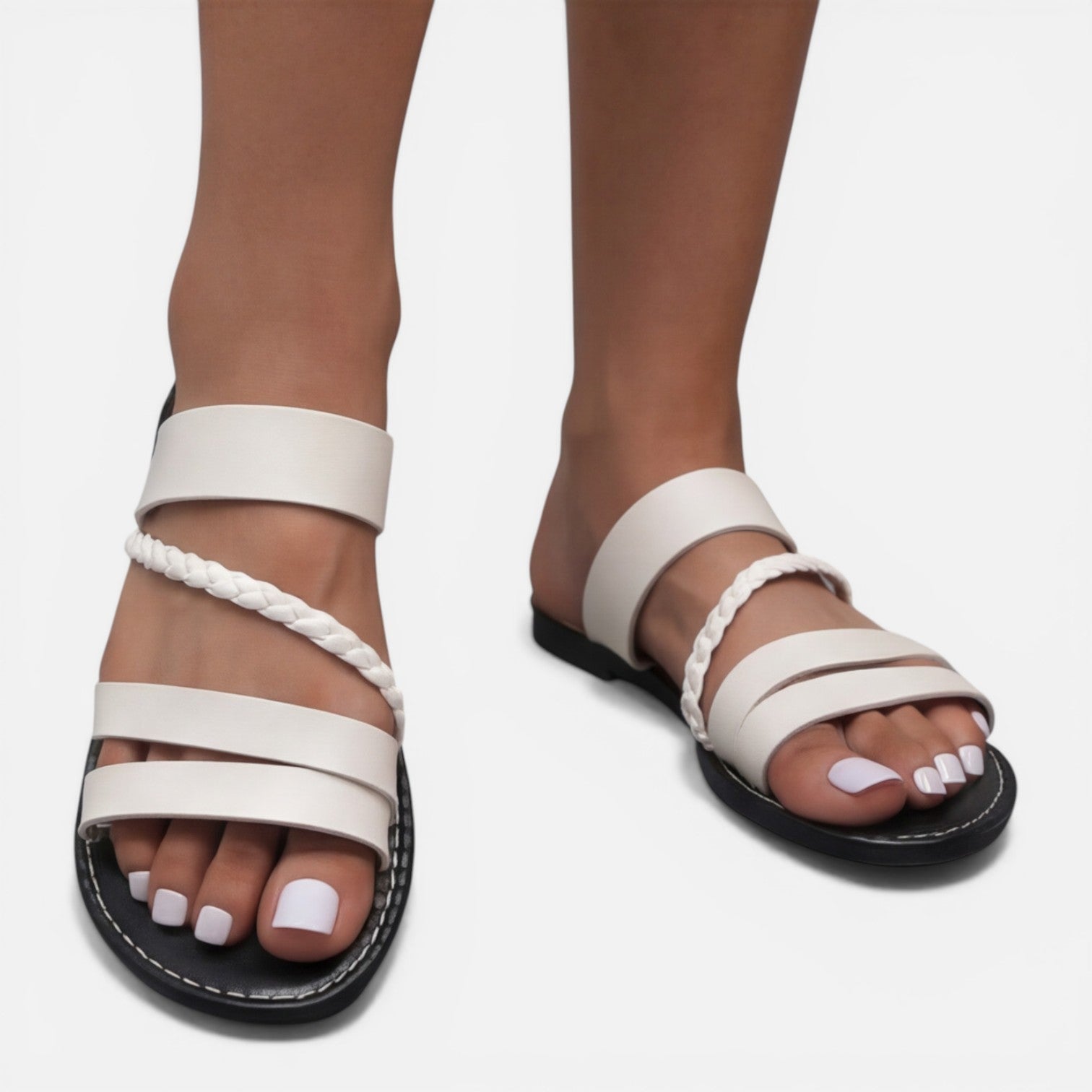 Sera | Flat Leather Strap Summer Sandals