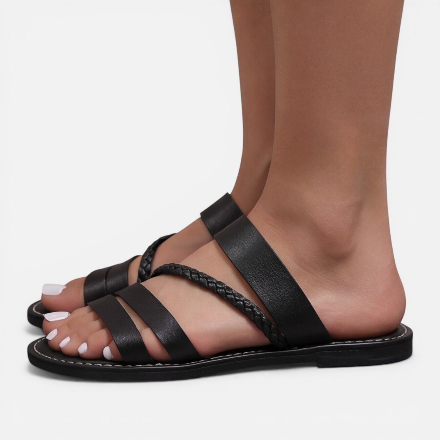 Sera | Flat Leather Strap Summer Sandals