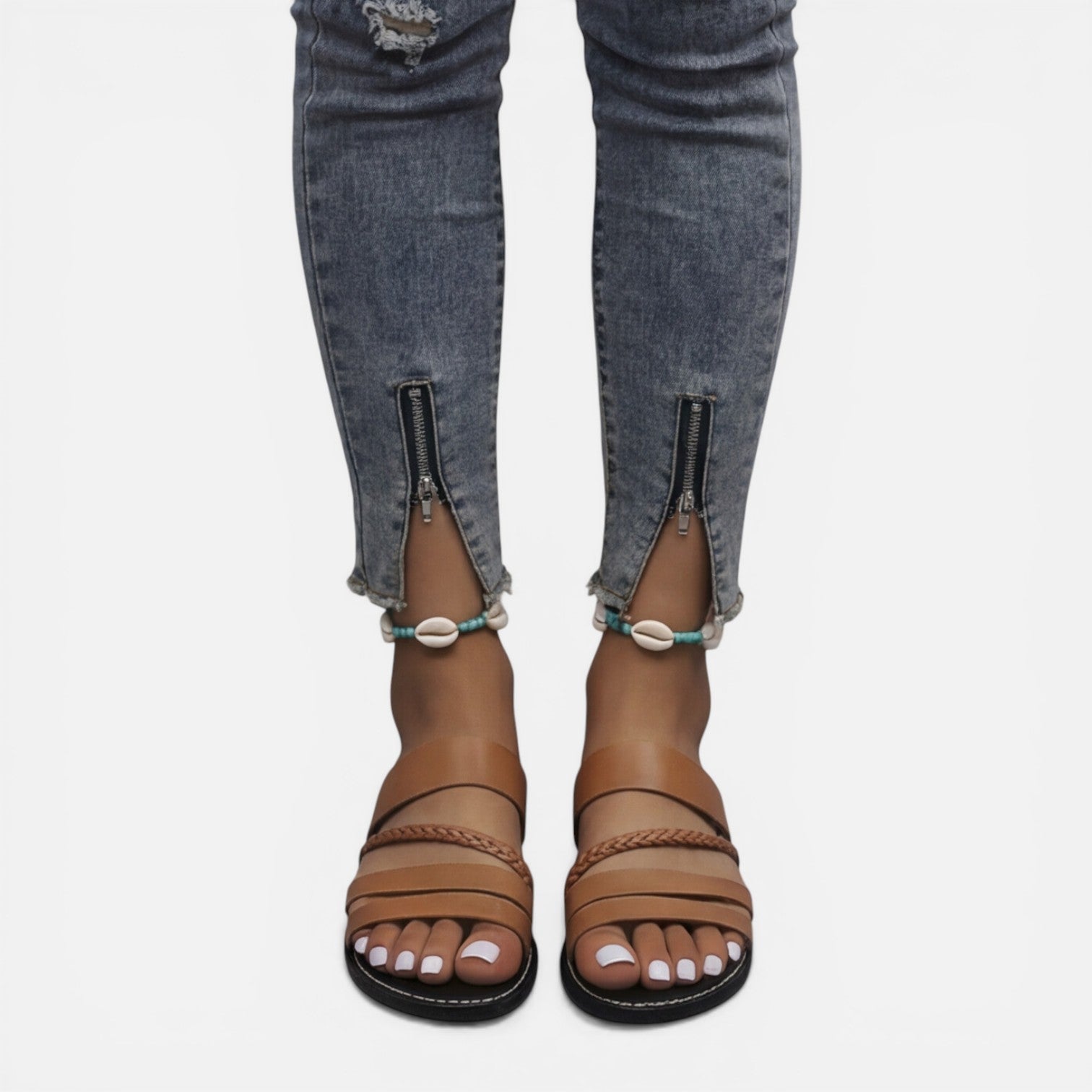 Sera | Flat Leather Strap Summer Sandals