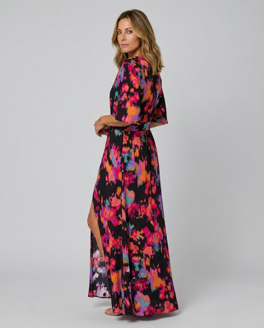 Rocio | Printed Wrap Short Sleeve Maxi Dress