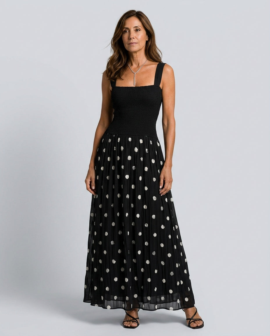Daria | Polka Dot Sleeveless Maxi Dress