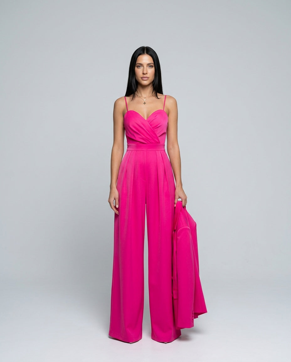 Esme | Wrap Front Satin-Look Wide Leg Jumpsuit