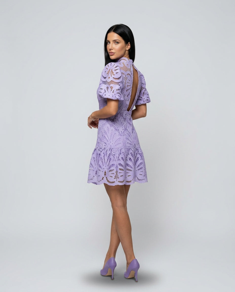 Ottilie | High Neck Puff Sleeve Lace Mini Dress