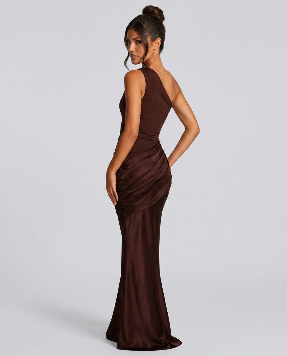 Imogen | One Shoulder Draped Satin Maxi Dress