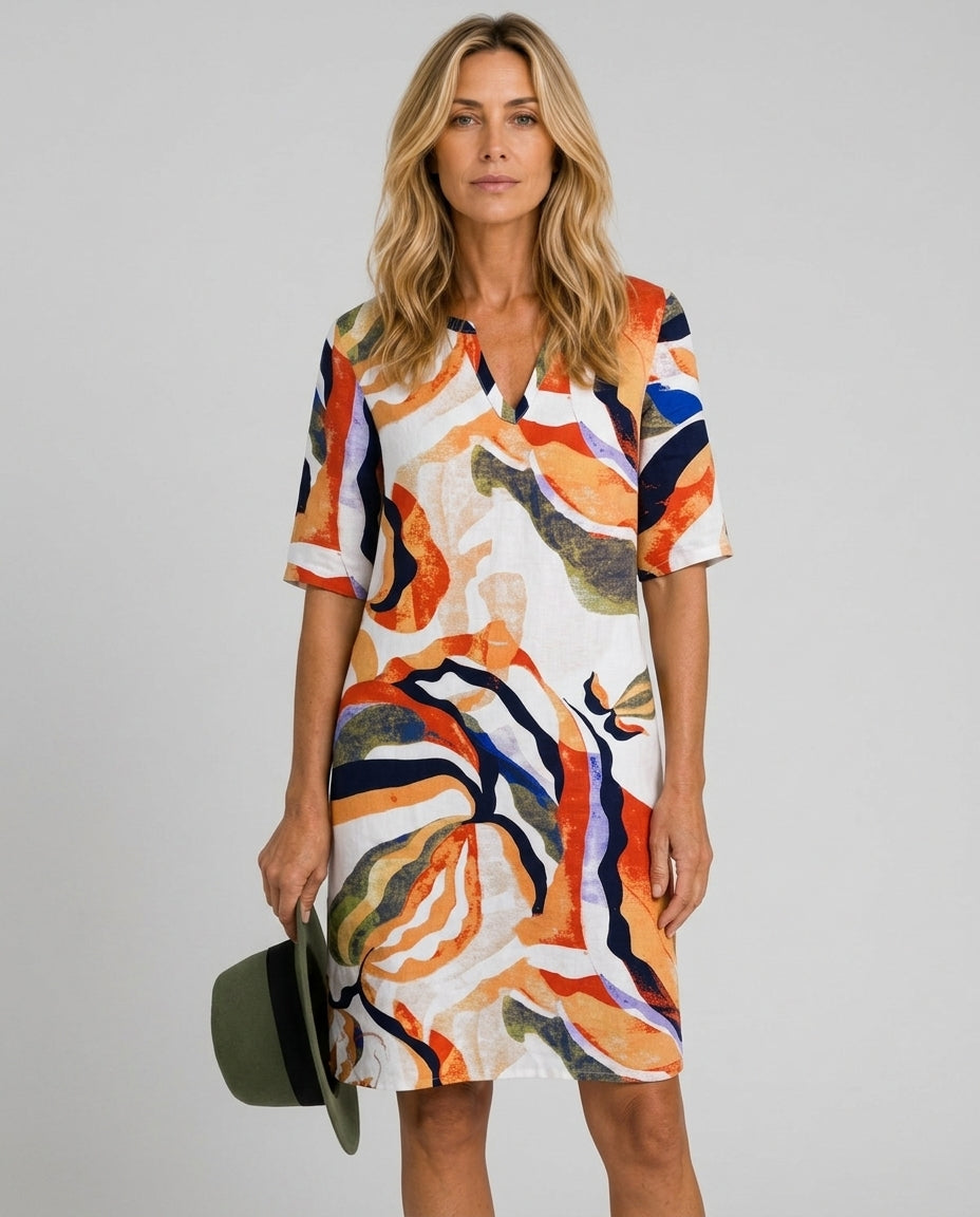 Elena | Abstract Print Summer Midi Dress