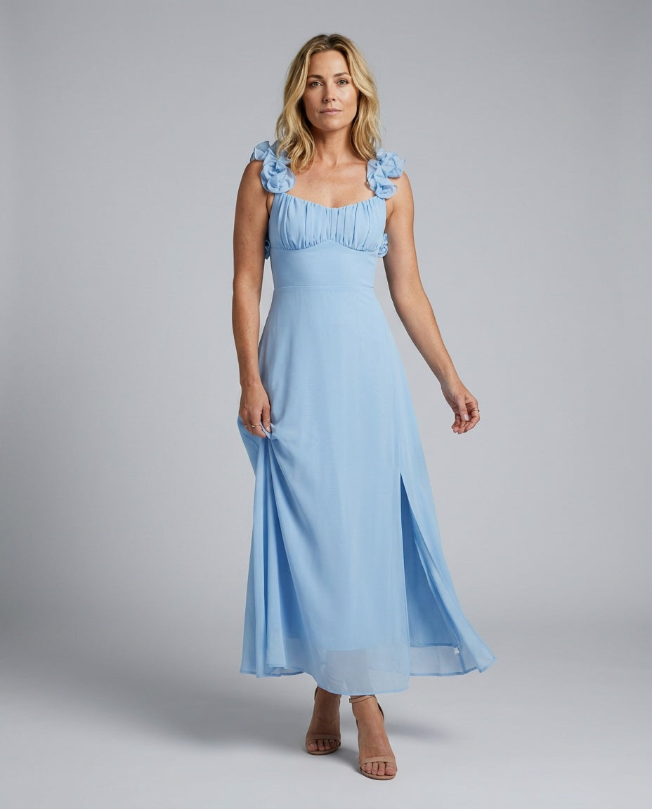 Renata | Ruffle Shoulder A-Line Maxi Dress