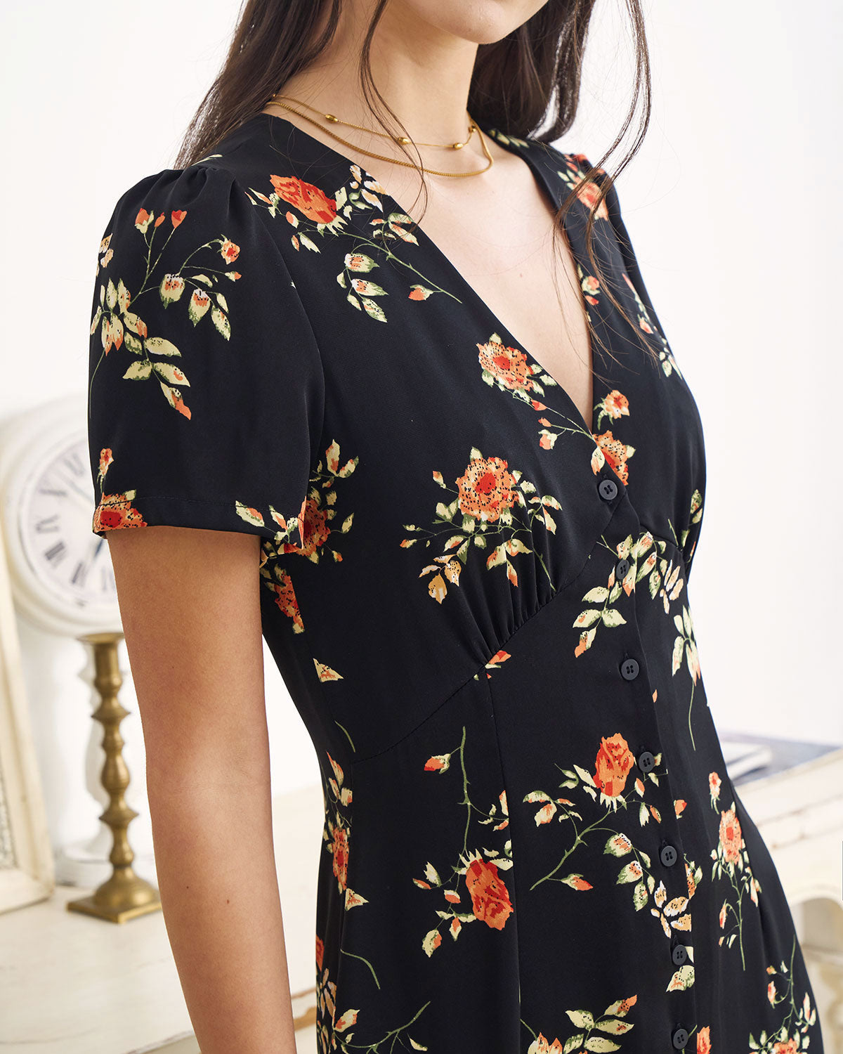 Adeline | V-Neck Floral Short Sleeve Maxi Dress