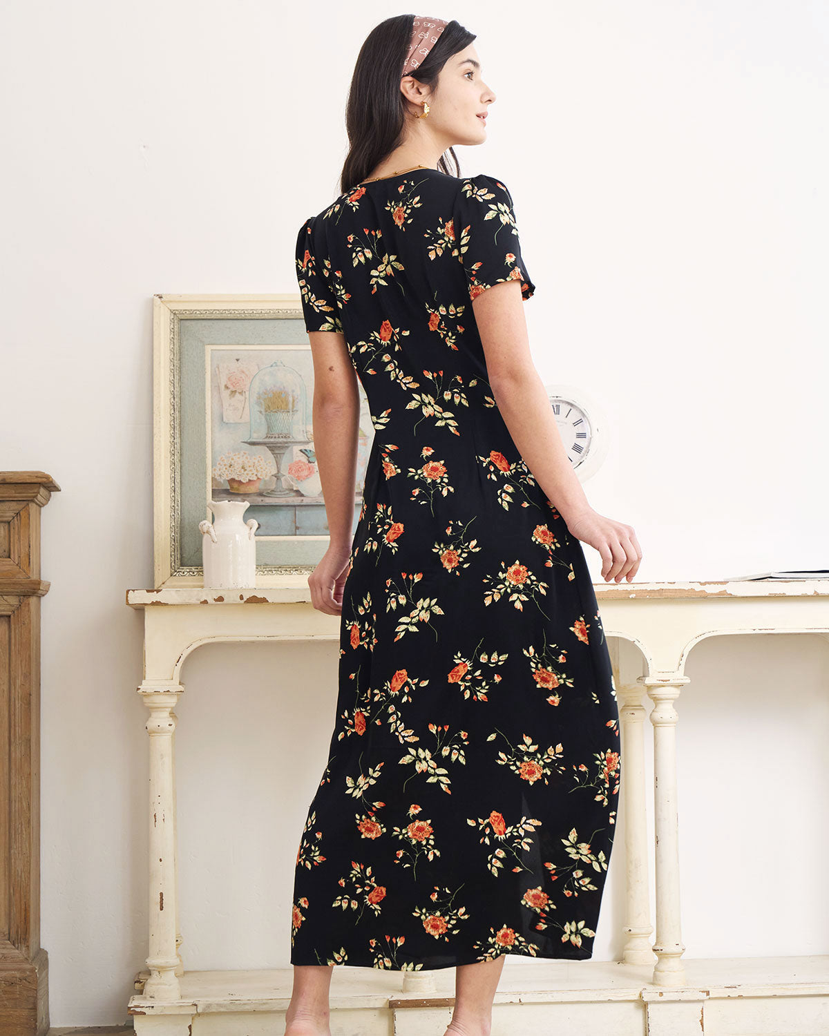 Adeline | V-Neck Floral Short Sleeve Maxi Dress