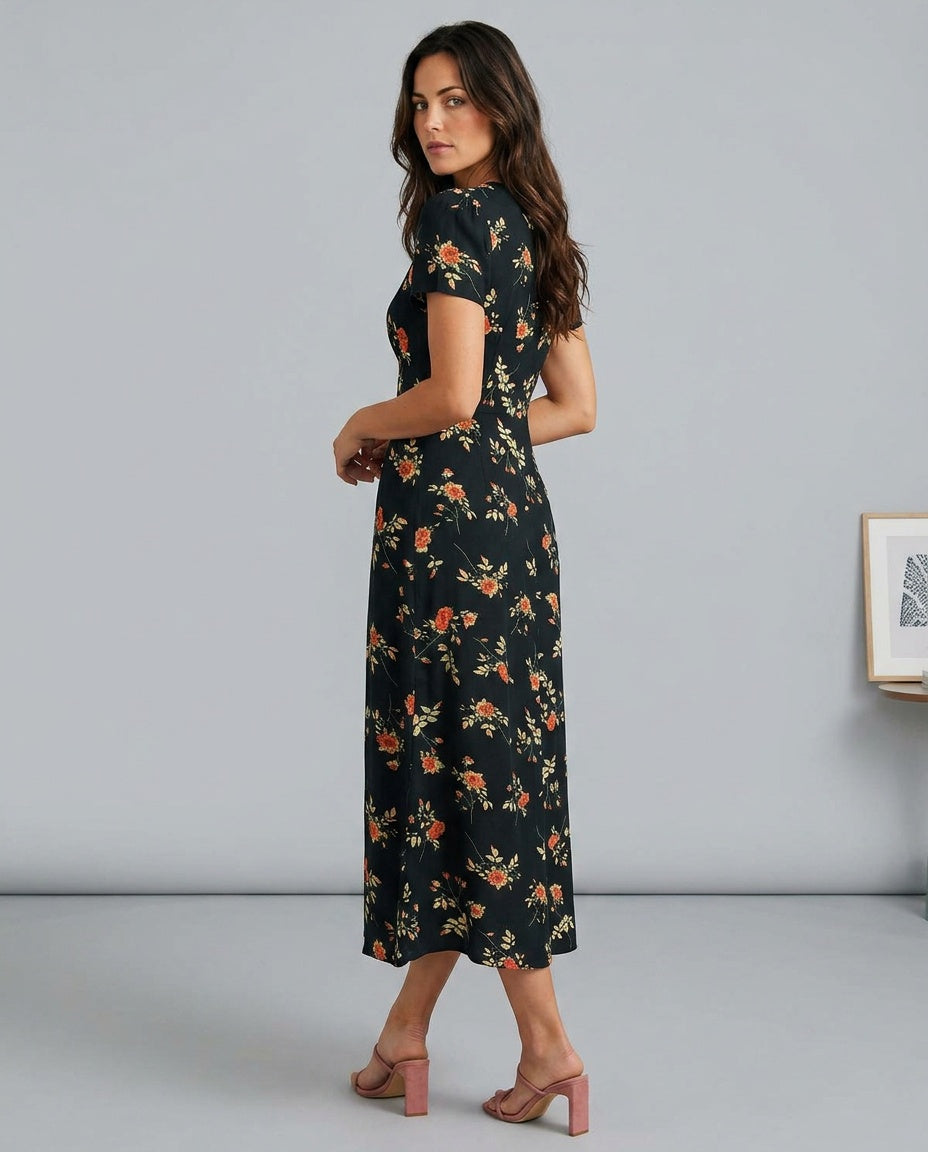 Adeline | V-Neck Floral Short Sleeve Maxi Dress