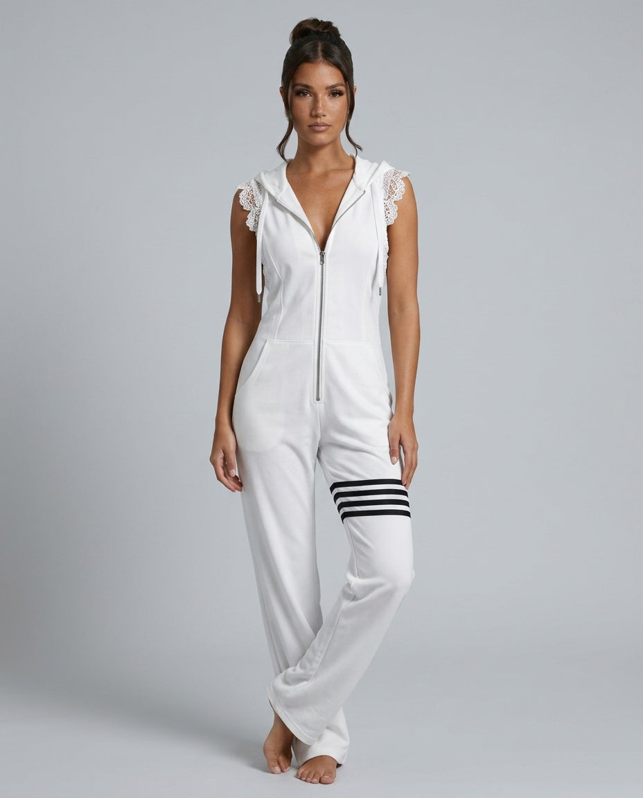 Ryva | Hooded Striped Retro Sports Jumpsuit