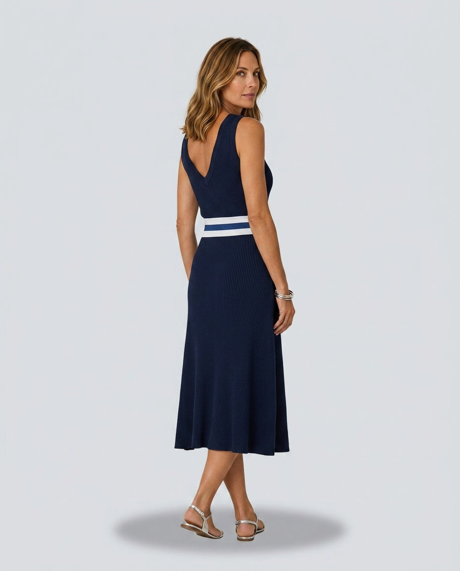 Edith | Striped Waistband Rib Knit Midi Dress