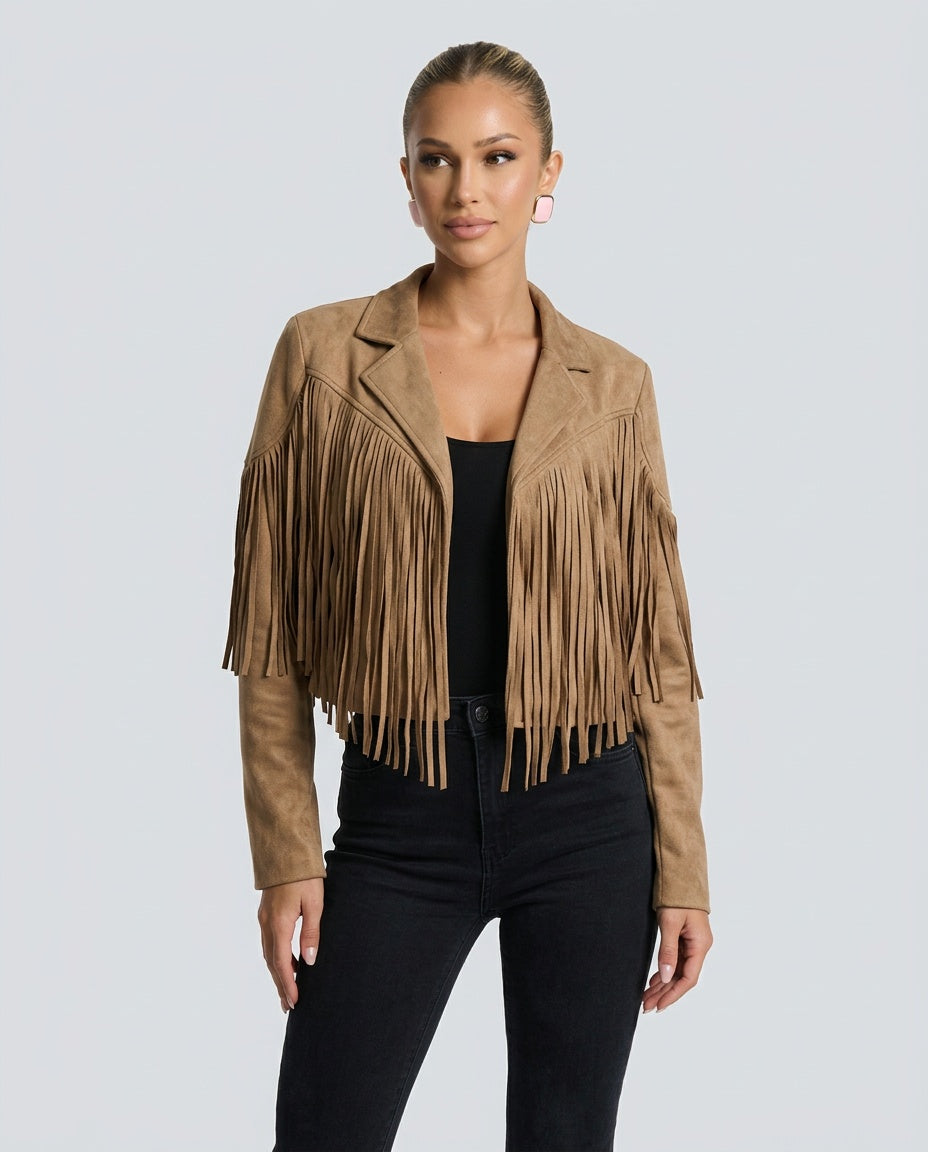 Saskia | Fringed Suede-Look Western Jacket