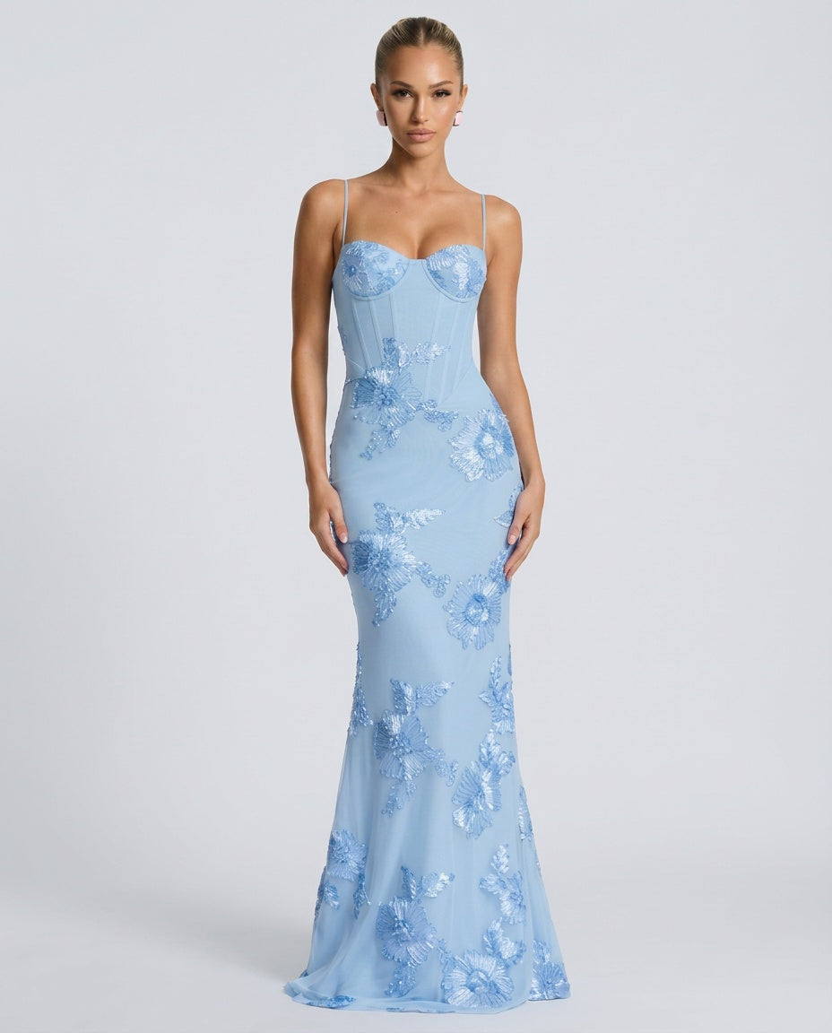 Isolde | Embroidered Corset Fishtail Maxi Dress