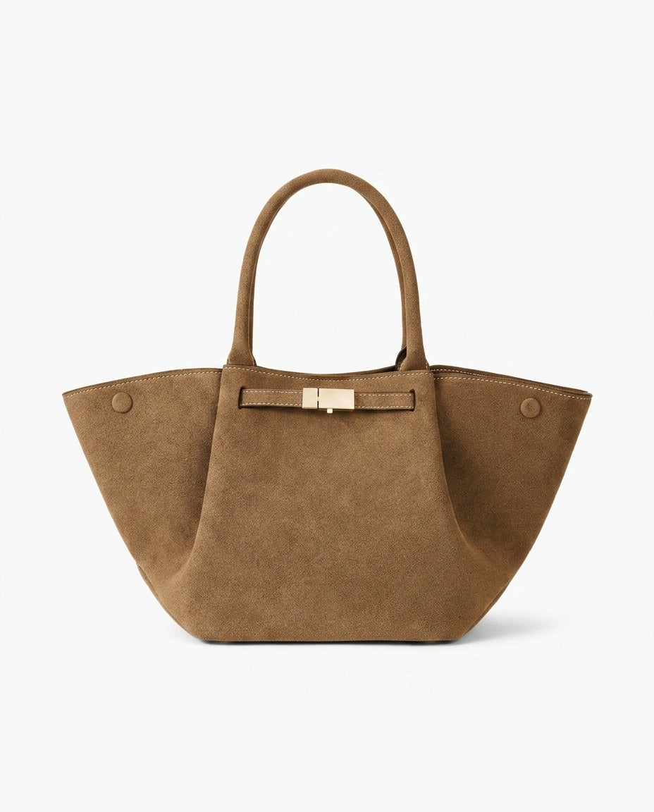 Minimalist Vegan Suede Tote Bag with Gold Lock
