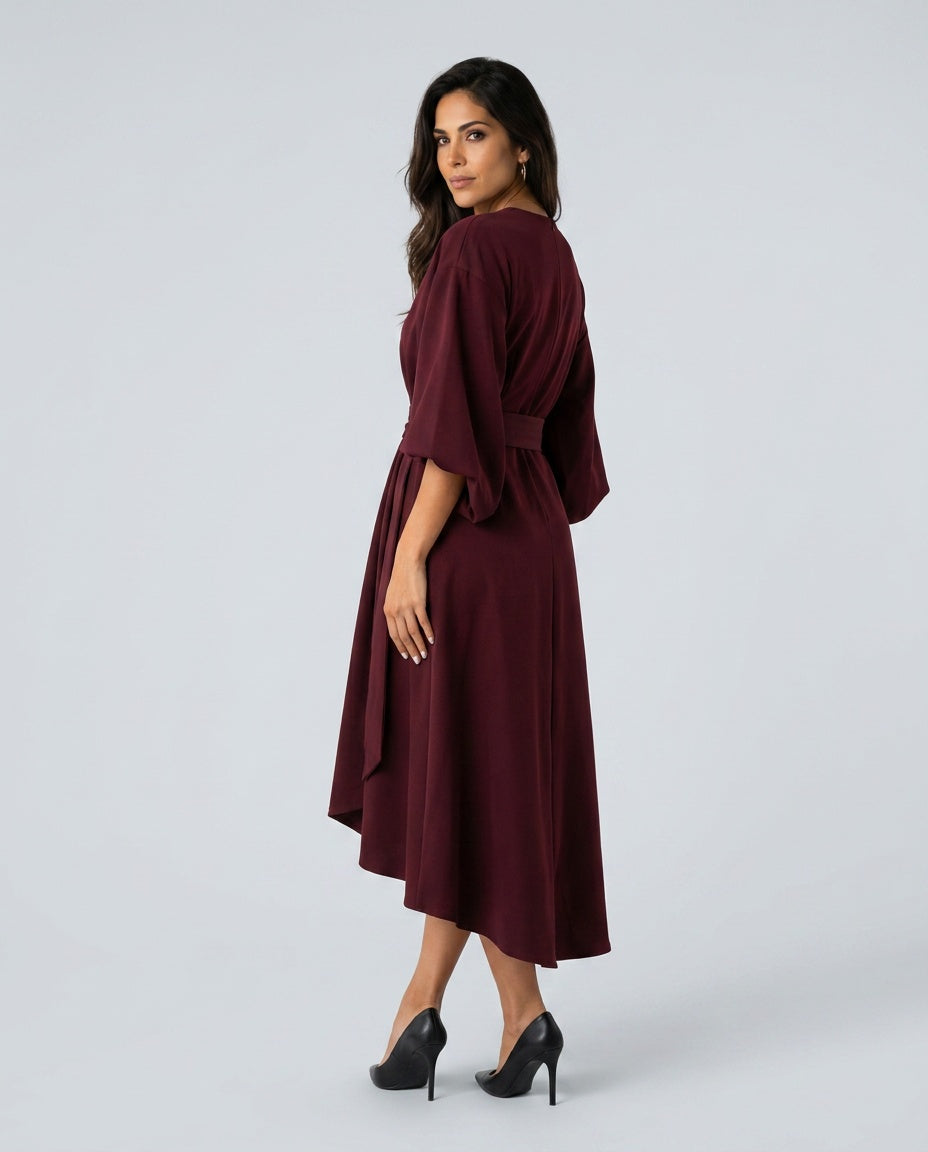 Sawyer | Cape Sleeve Asymmetric Draped Maxi Dress