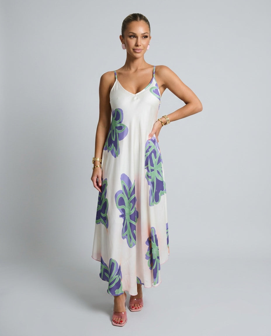Nuria | Printed Spaghetti Strap Summer Maxi Dress