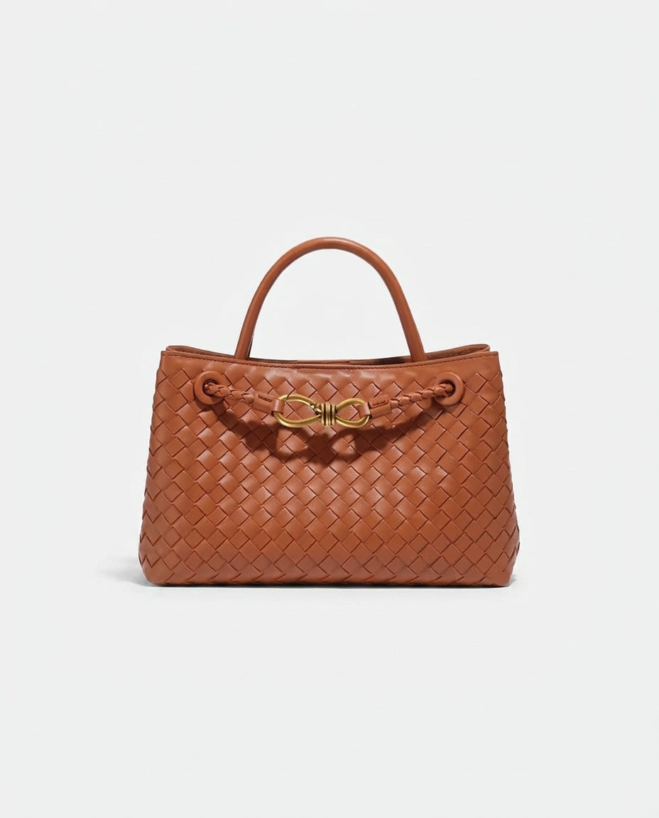 Compact Woven Vegan Leather Handbag