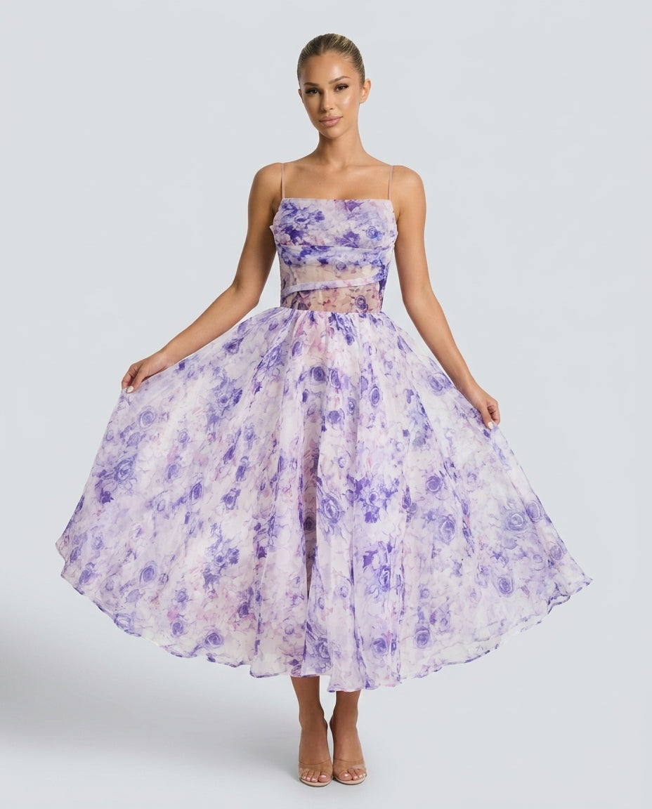Rosalie | Ruched Floral A-Line Midi Dress