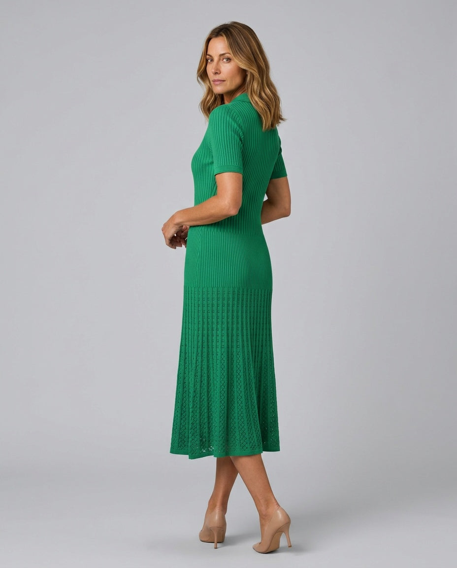 Fleur | Button-Front Collared Knit Midi Dress